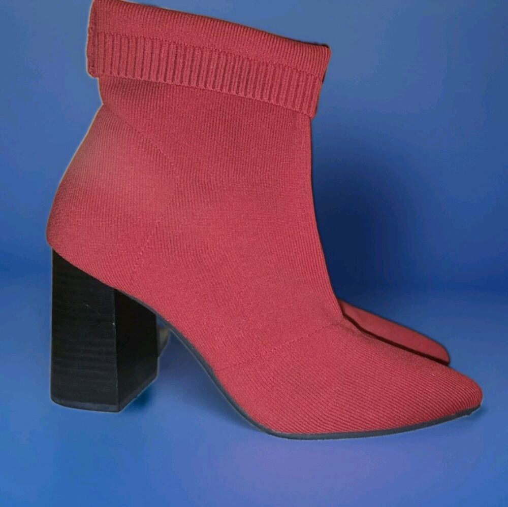 CHIC Abound Crimson Red Stretch Knit Sock Ankle Boots!